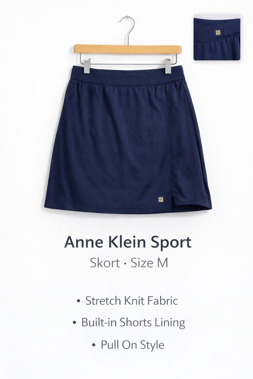 Anne Klein Sport Navy Athletic Skort Medium Pull On Stretch Built In Shorts